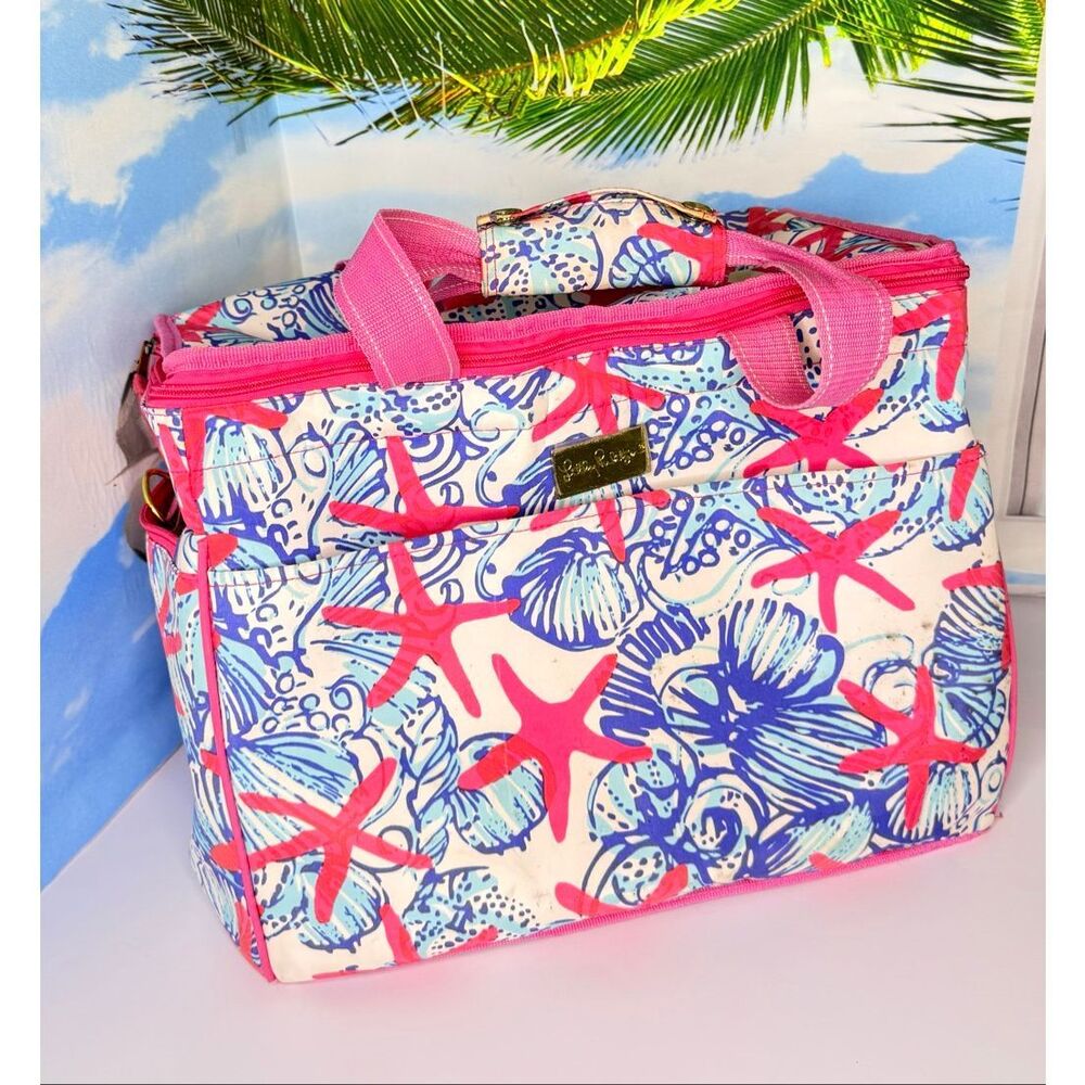 Lilly Pulitzer She She Shells Insulated Cooler Tote Beach Bag Pink Blue 15.5x10x